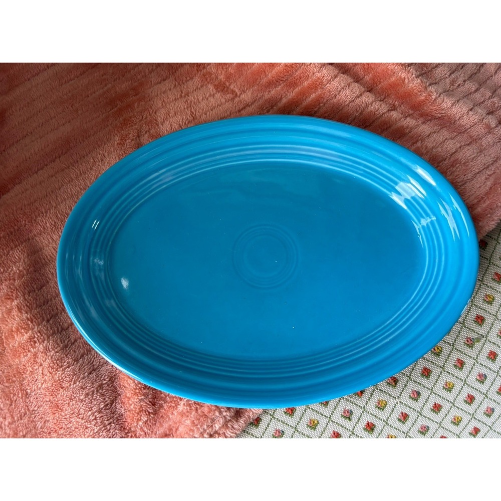VTG Turquoise Blue HLC Fiesta Ware 9.5" Oval Plate Serving Platter USA Collect